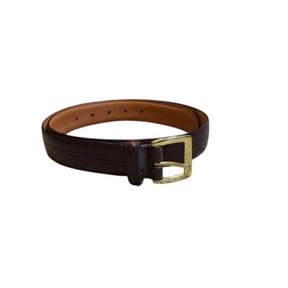 Bragano Textured Belt Mens Size 34 Canada Brown Leather Brass Tone Buckle Dress